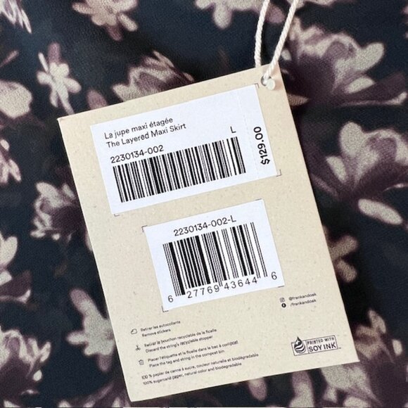 Frank And Oak Layered Floral Maxi Skirt Large Romantic Sustainable NWT - Picture 8 of 10
